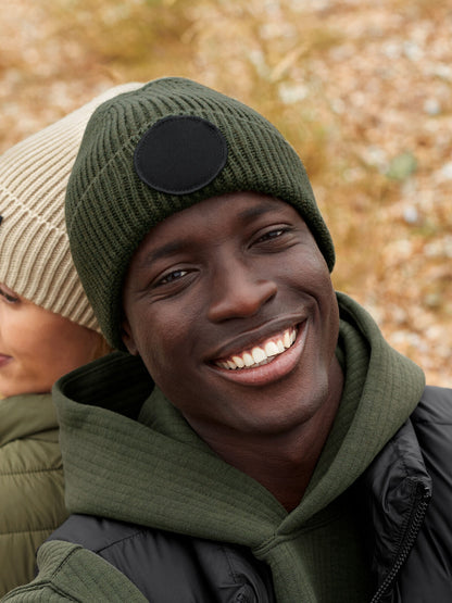 Circular patch beanie